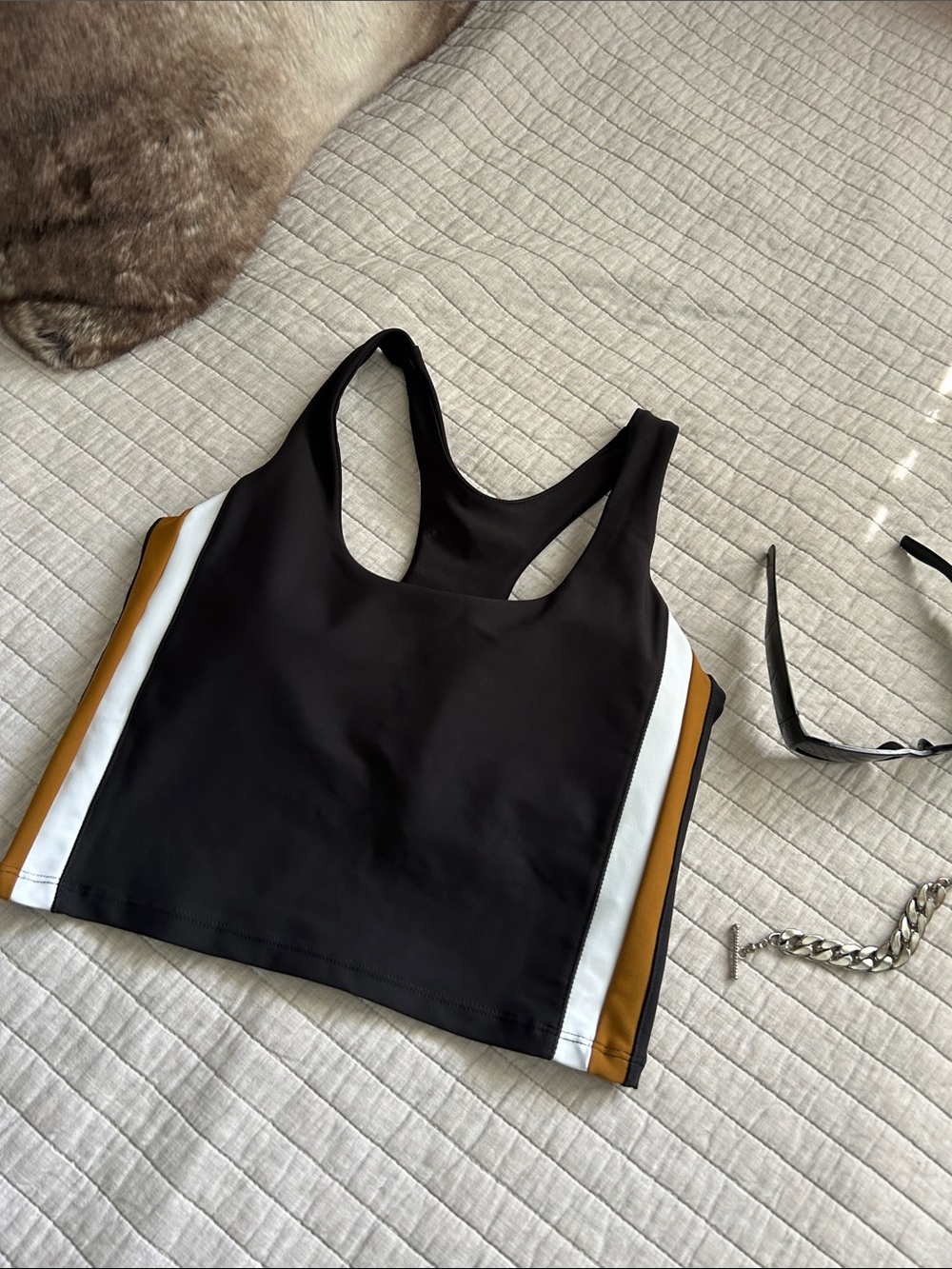 Sage black stripe workout racer back crop tank top M
